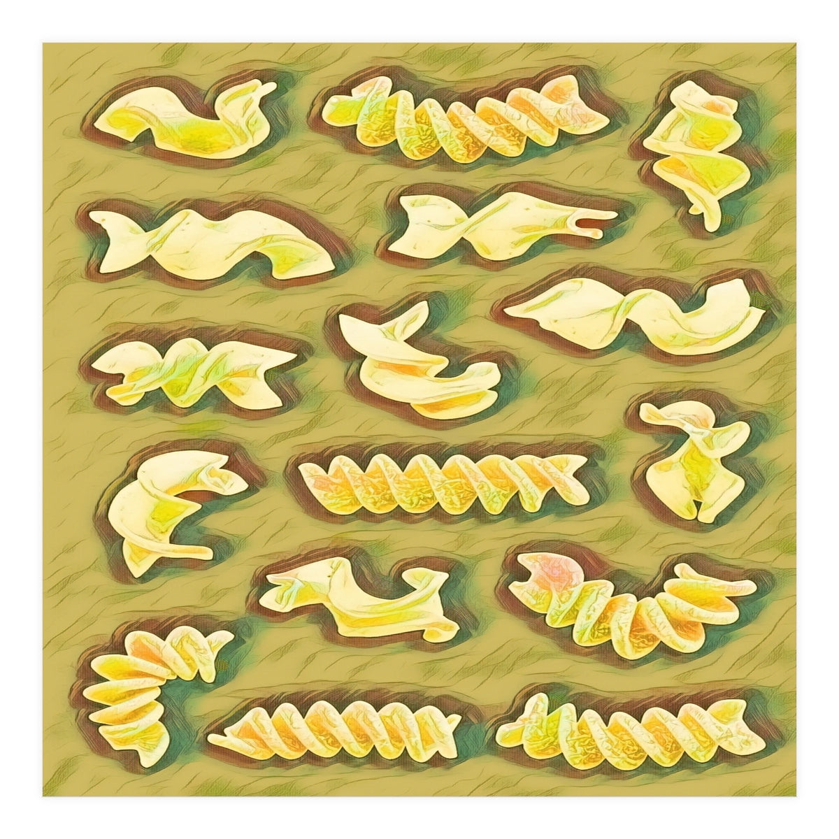 Pasta shapes fusilli and rotini (Print Only)