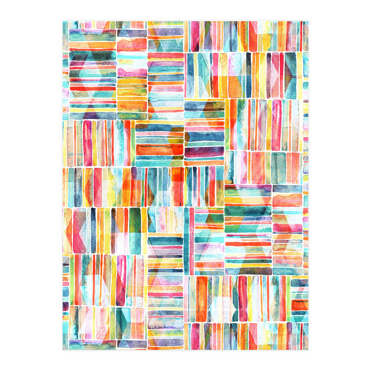 Summer Pastel Geometric and Striped Abstract on white (Print Only)