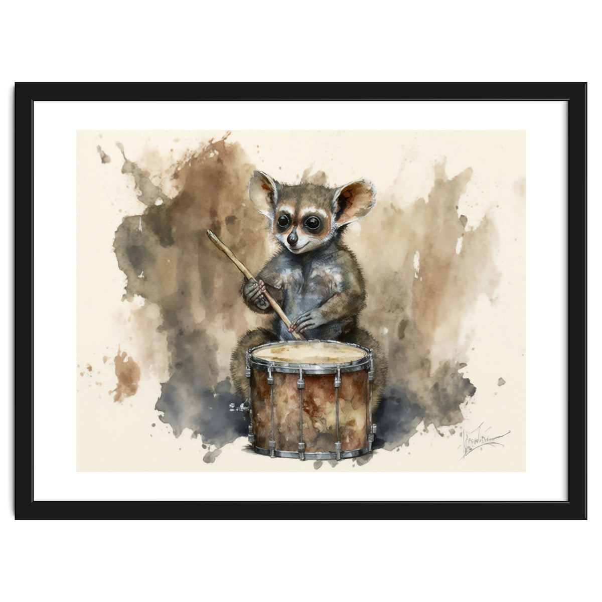 Bush Baby Playing Drum Watercolor Painting