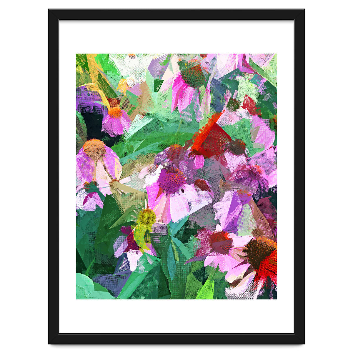The Memory of Spring, Crosshatch Botanical Floral Painting, Plants Garden Meadow, Flowers Nature Digital Illustration