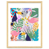 Tropical Spring | Pastel Quirky Modern Bohemian Jungle Botanical | Flamingo Palm Cockatoo Birds thumbnail