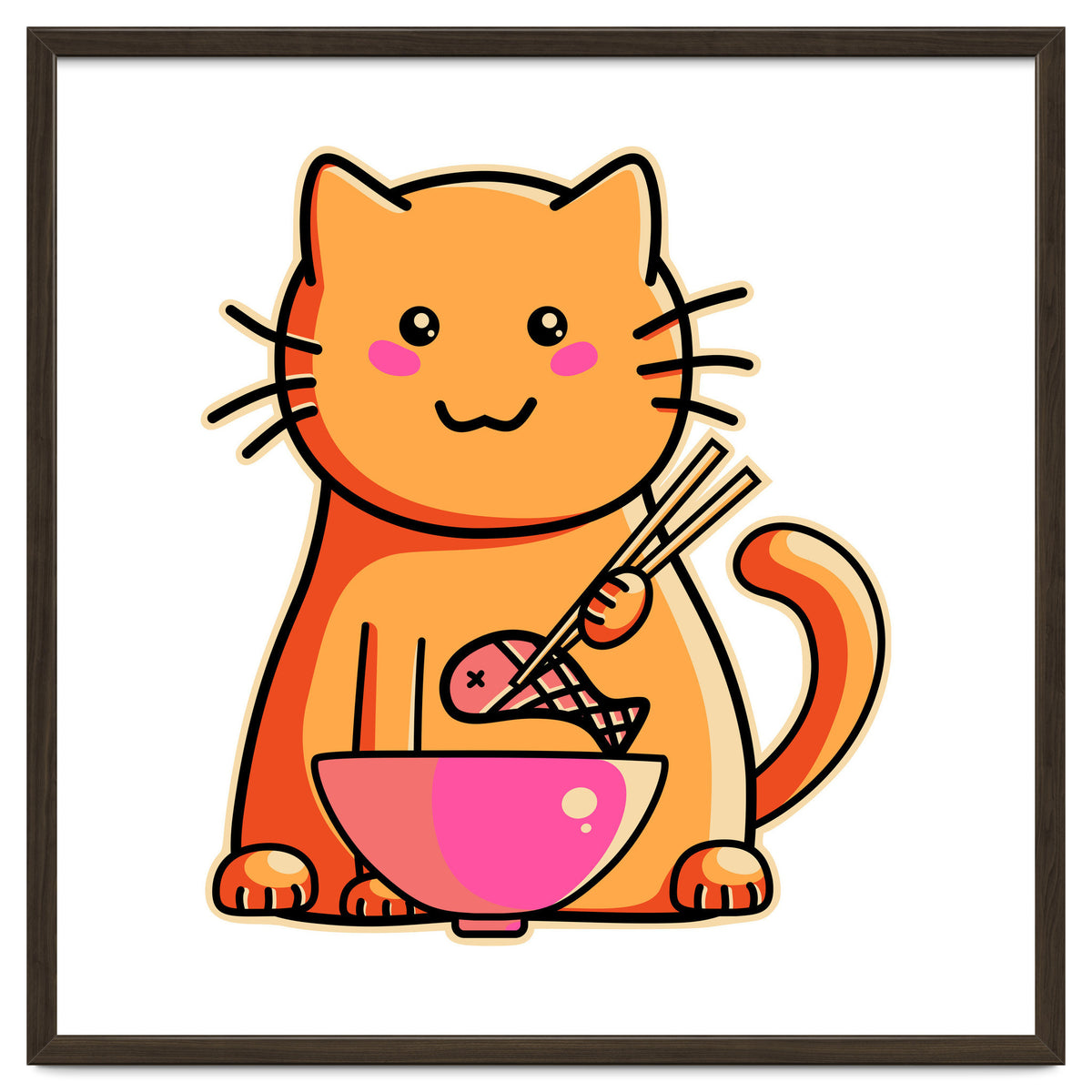 A Cat's Favourite Meal - kawaii cat eating fish with chopsticks