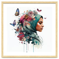 Watercolor Floral Muslim Woman #4