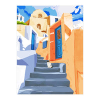 Cat in Greece, Architecture Tropical Exotic Travel (Print Only)