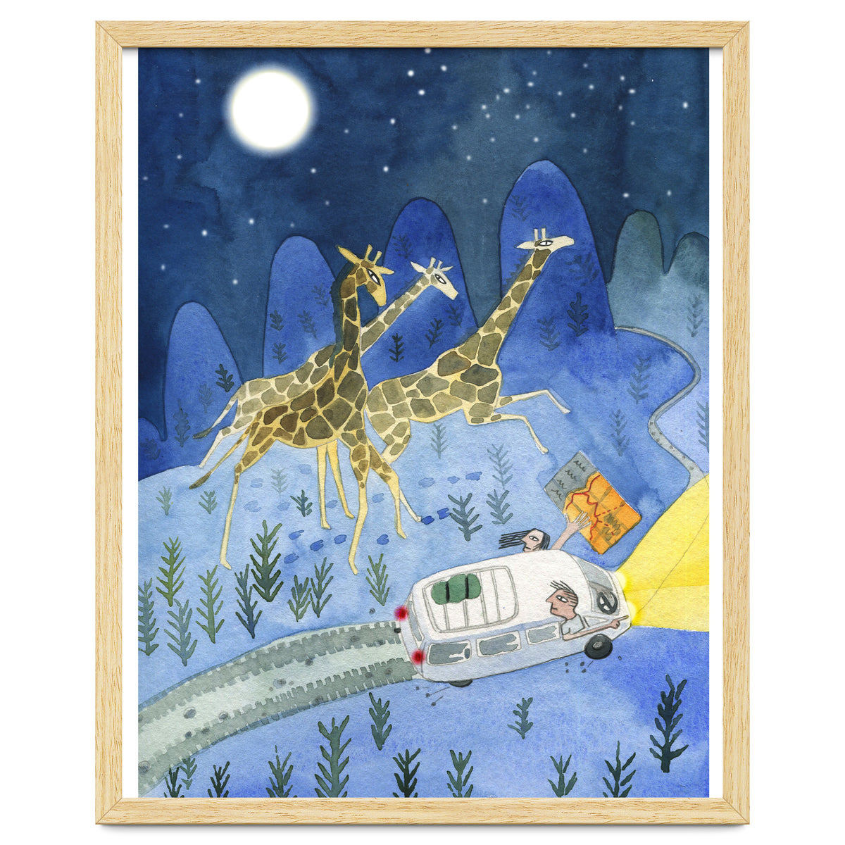 Giraffes In Moonlight