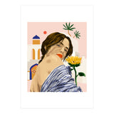 I Travel, I Become | Morocco Architecture Illustration, Bohemian Woman Tropical Sunflower Boho Palm  (Print Only) thumbnail