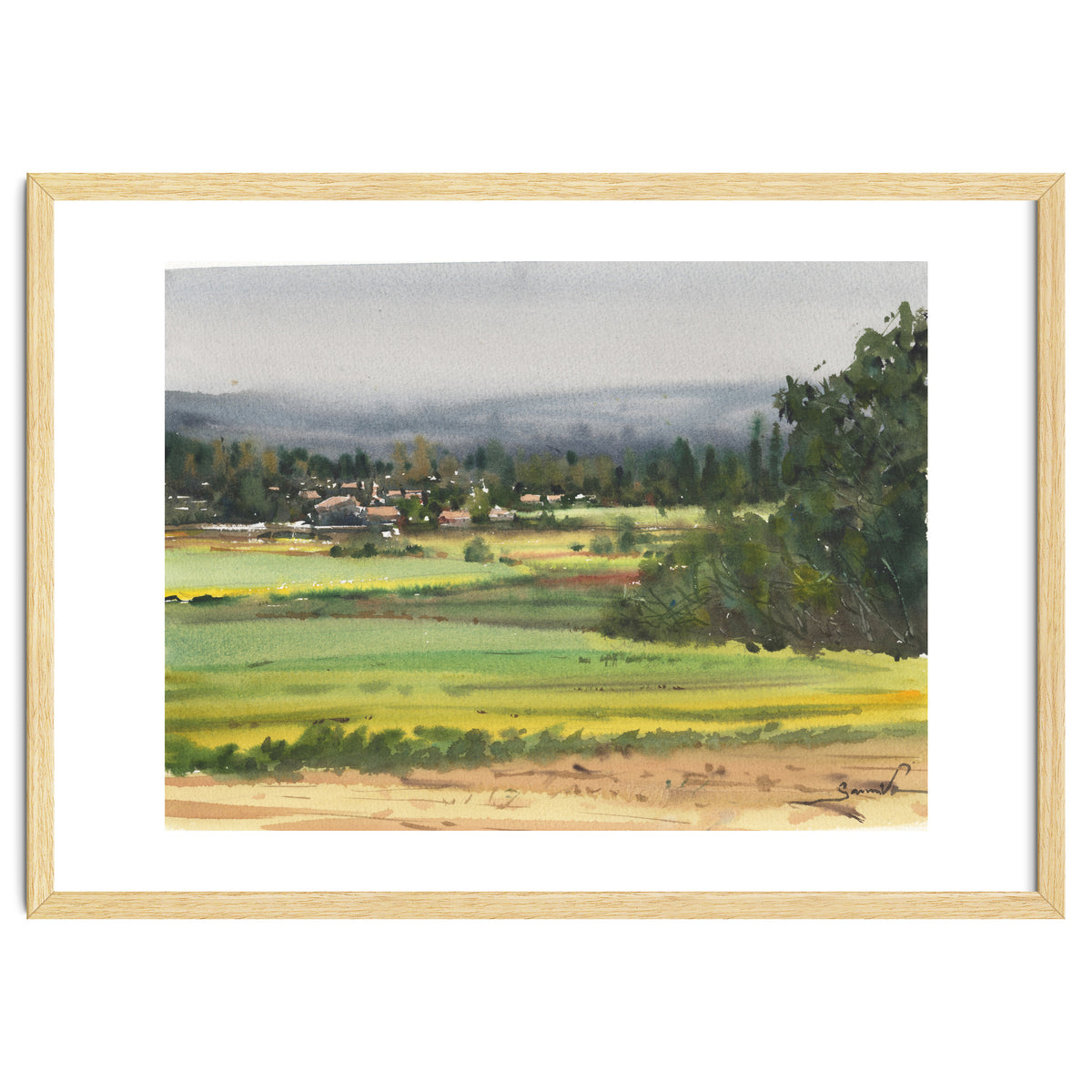 Sunny Landscape Painting Watercolor