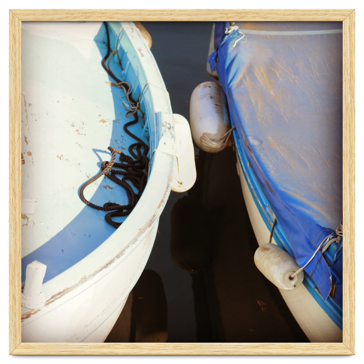 Blue and white wooden fishing boats