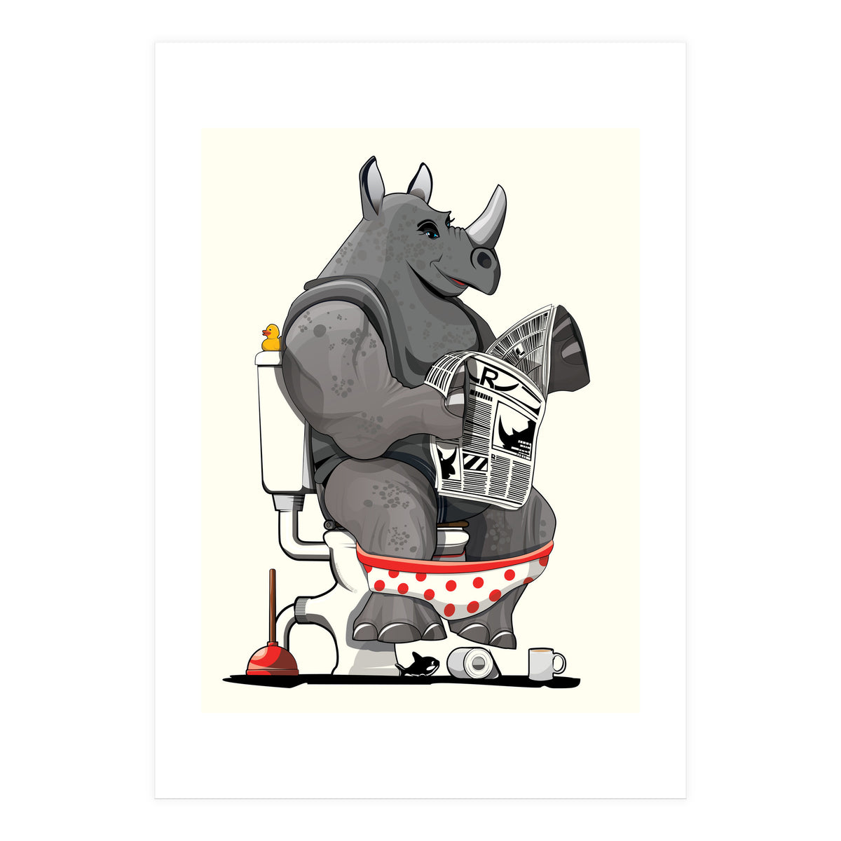 Rhinoceros on the Toilet, Funny Bathroom Humour (Print Only)