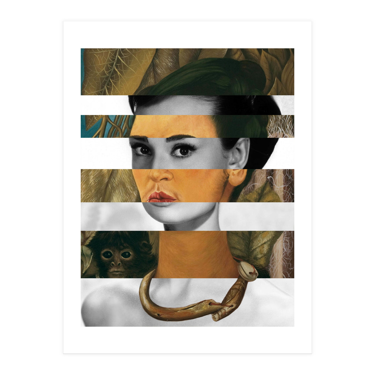 Frida Kahlo's Self Portrait with Monkey & Audrey Hepburn (Print Only)