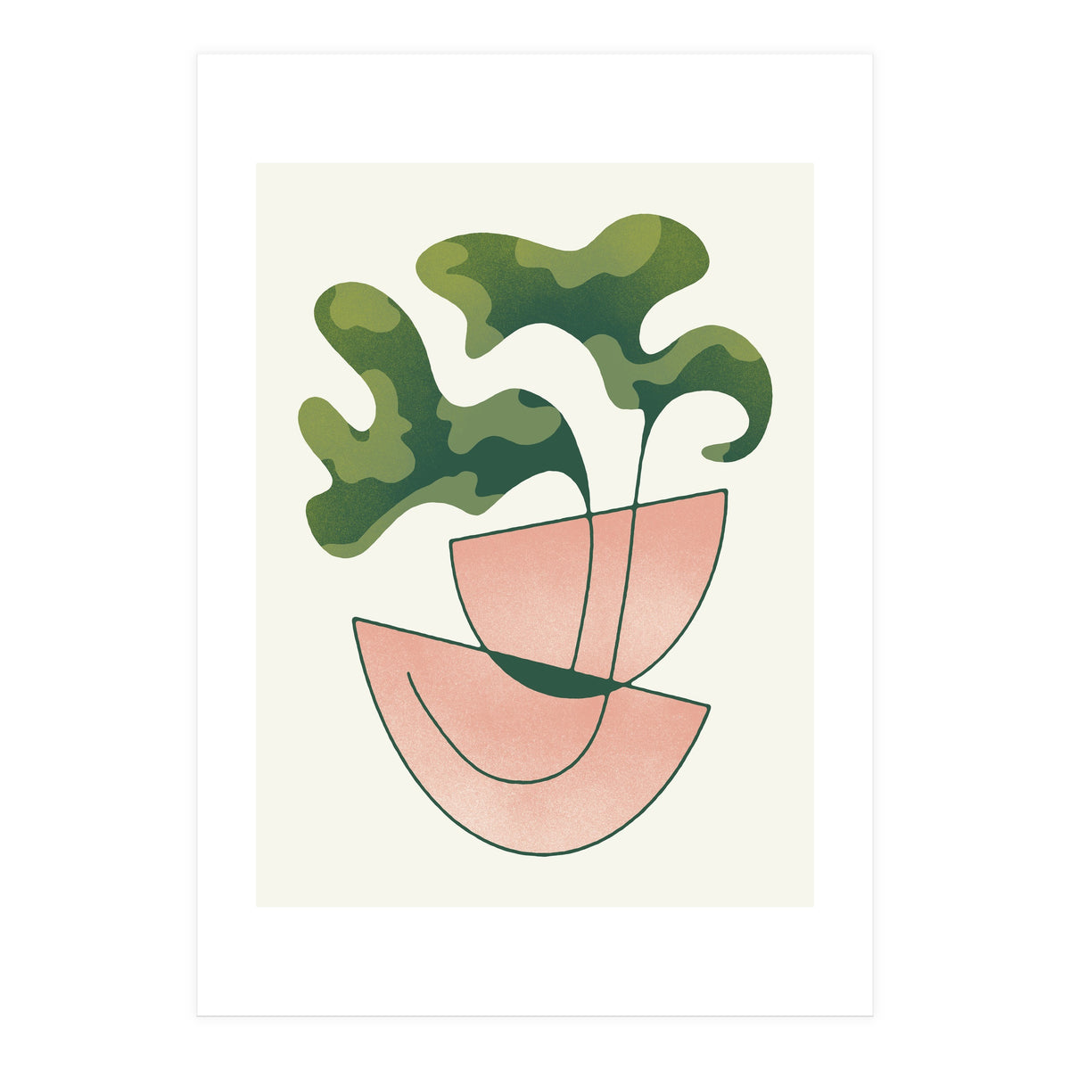 Two Abstract Plant Leaves In A Geometric Vase (Print Only)