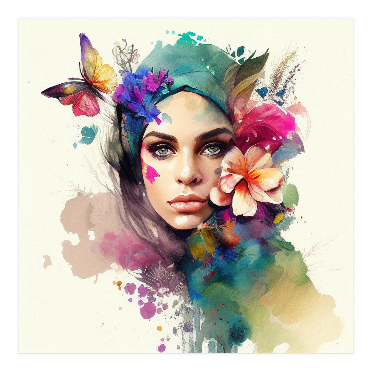 Watercolor Floral Arabian Woman #10 (Print Only)