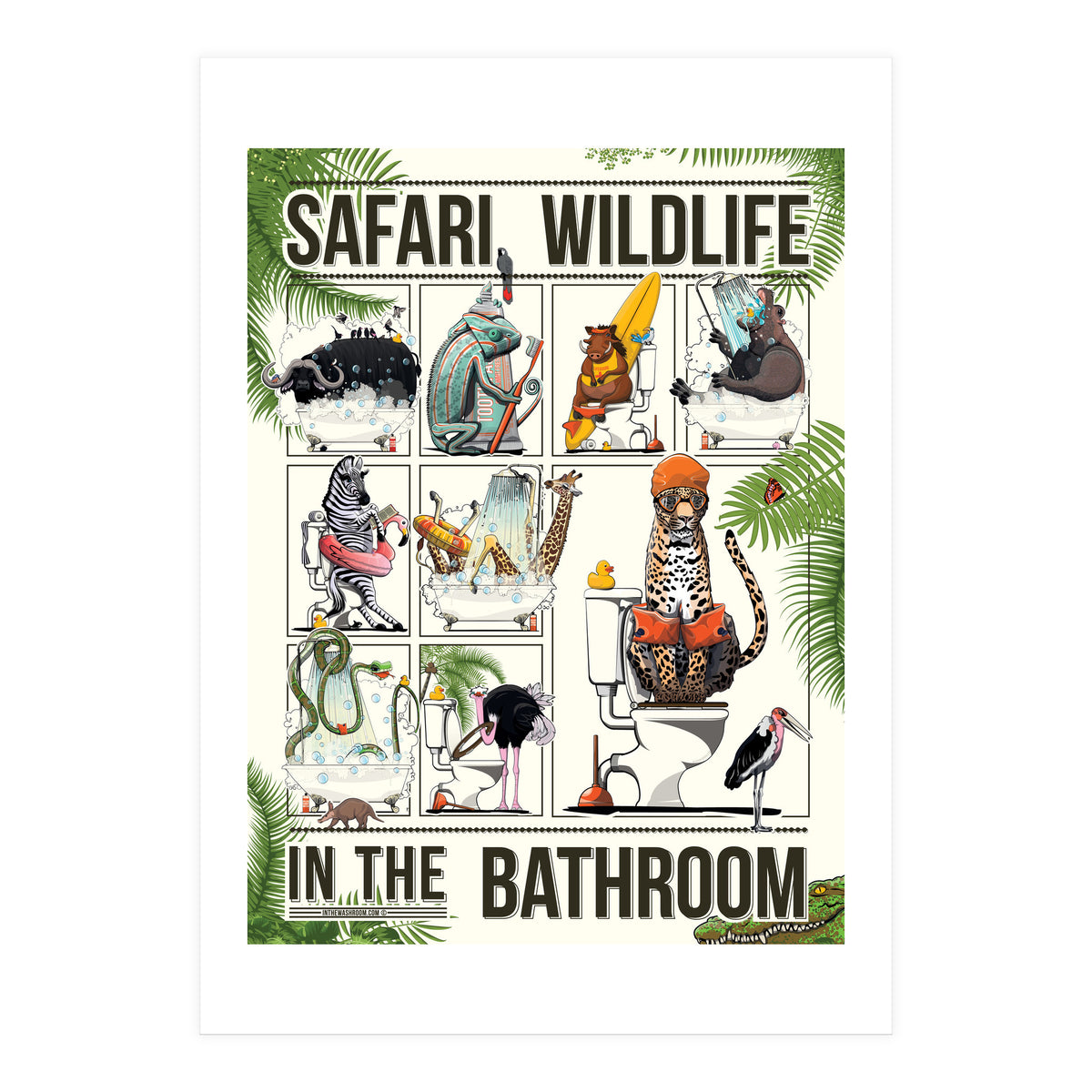 Safari Animals in the Bathroom, funny toilet humour (Print Only)