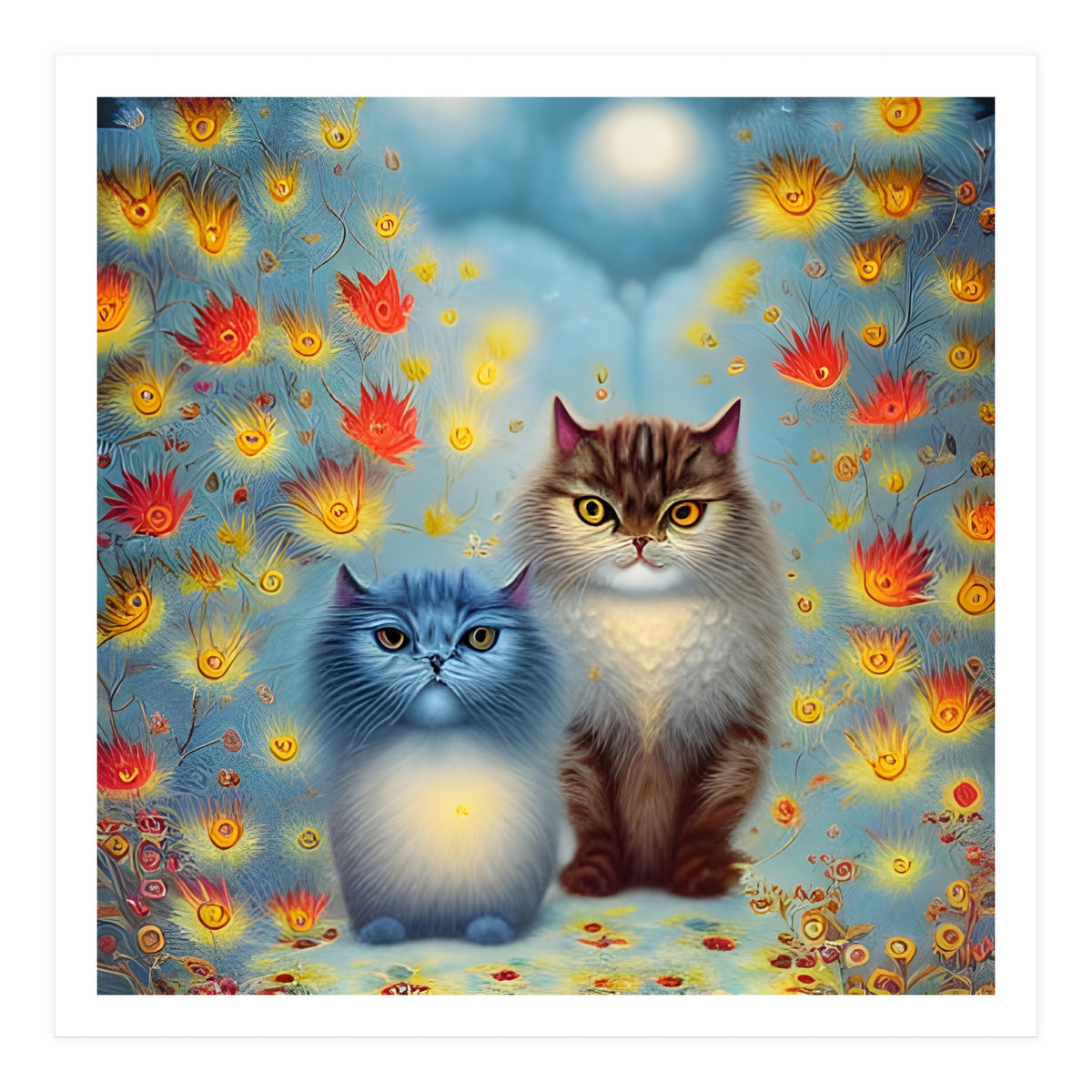 Two Paws Think Alike - Cat Couple in Autumn (Print Only)
