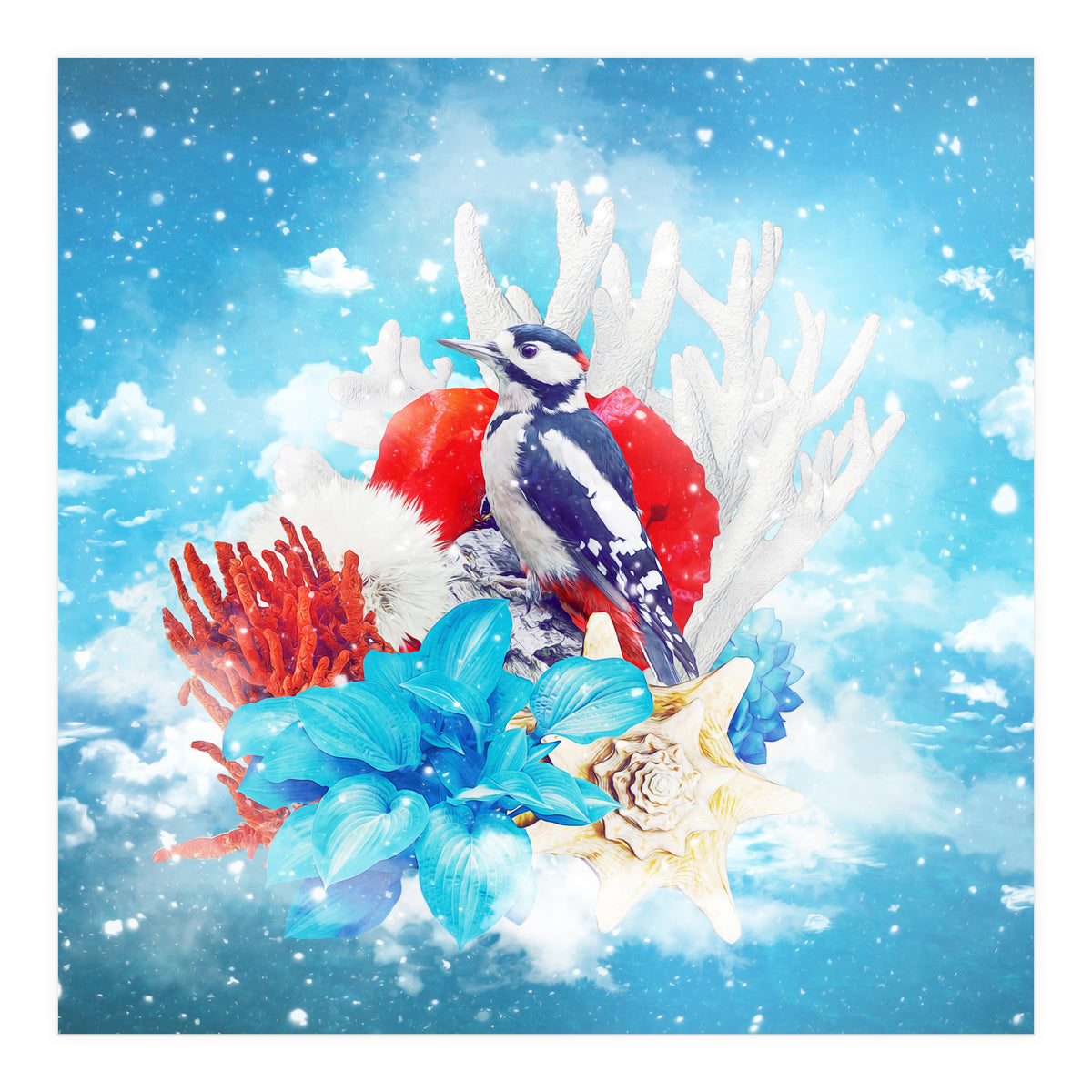 Floral Woodpecker In Winter (Print Only)