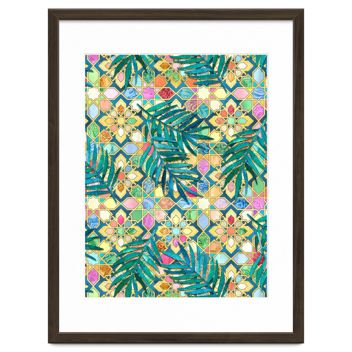 Gilded Moroccan Mosaic Tiles with Palm Leaves