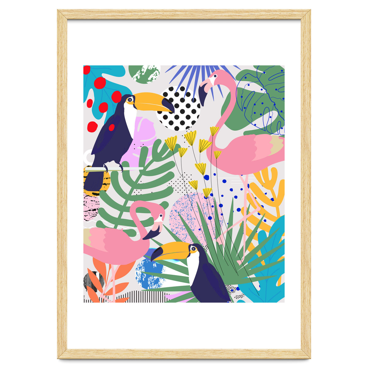 Tropical Spring | Pastel Quirky Modern Bohemian Jungle Botanical | Flamingo Palm Cockatoo Birds