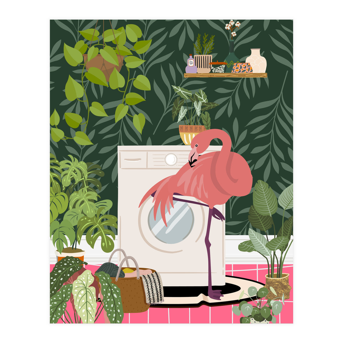 Flamingo in Jungle Laundry Room (Print Only)