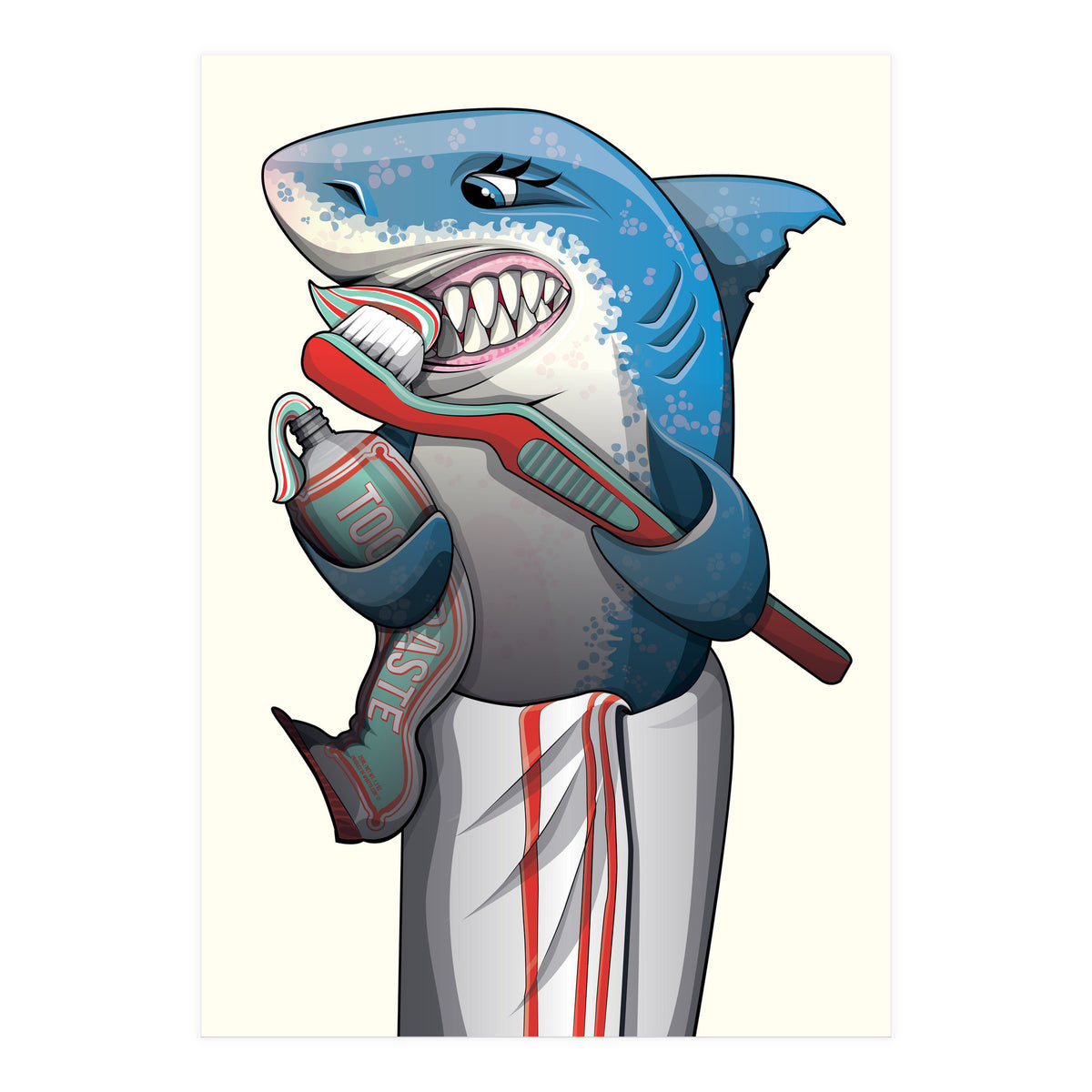Great White Shark Brushing Teeth (Print Only)