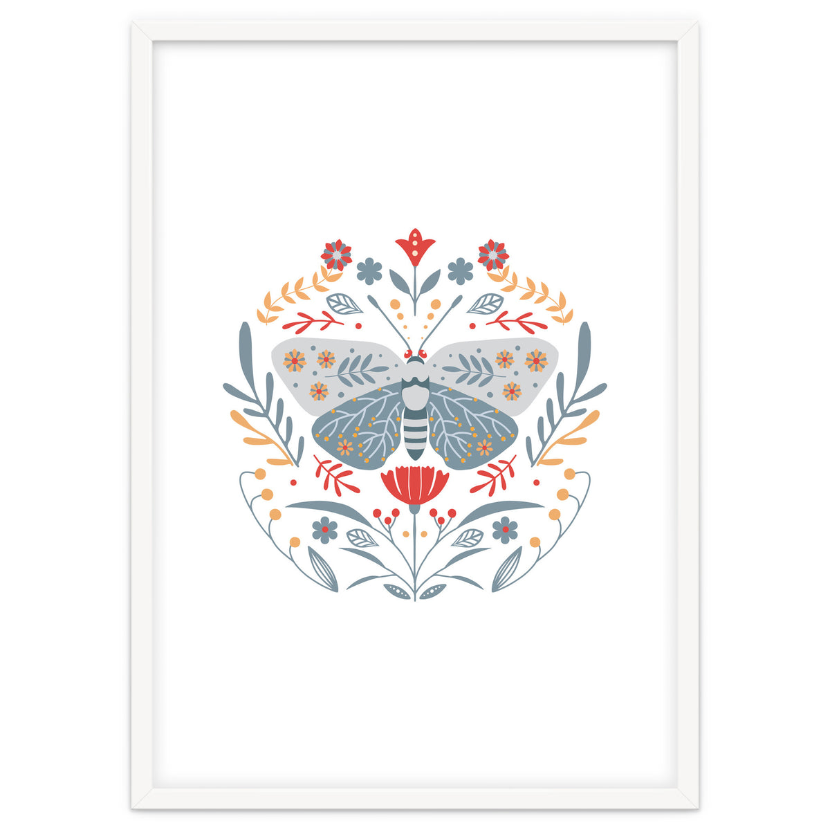 Scandinavian Folk Art: Butterfly & Flowers