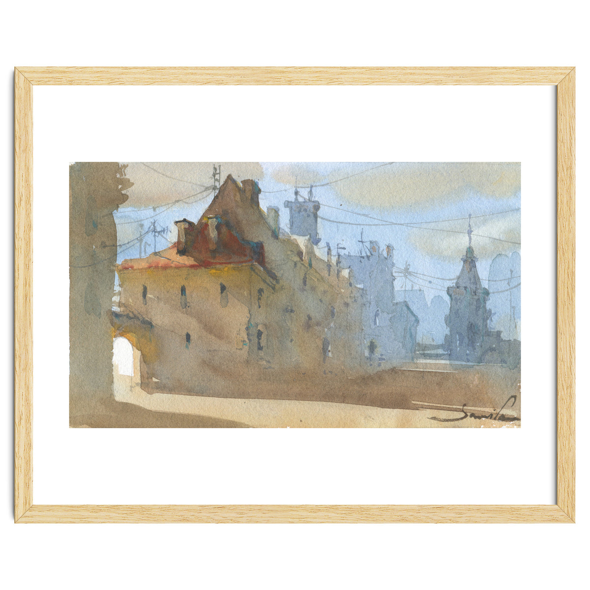 Old Town Warsaw. Watercolor painting.