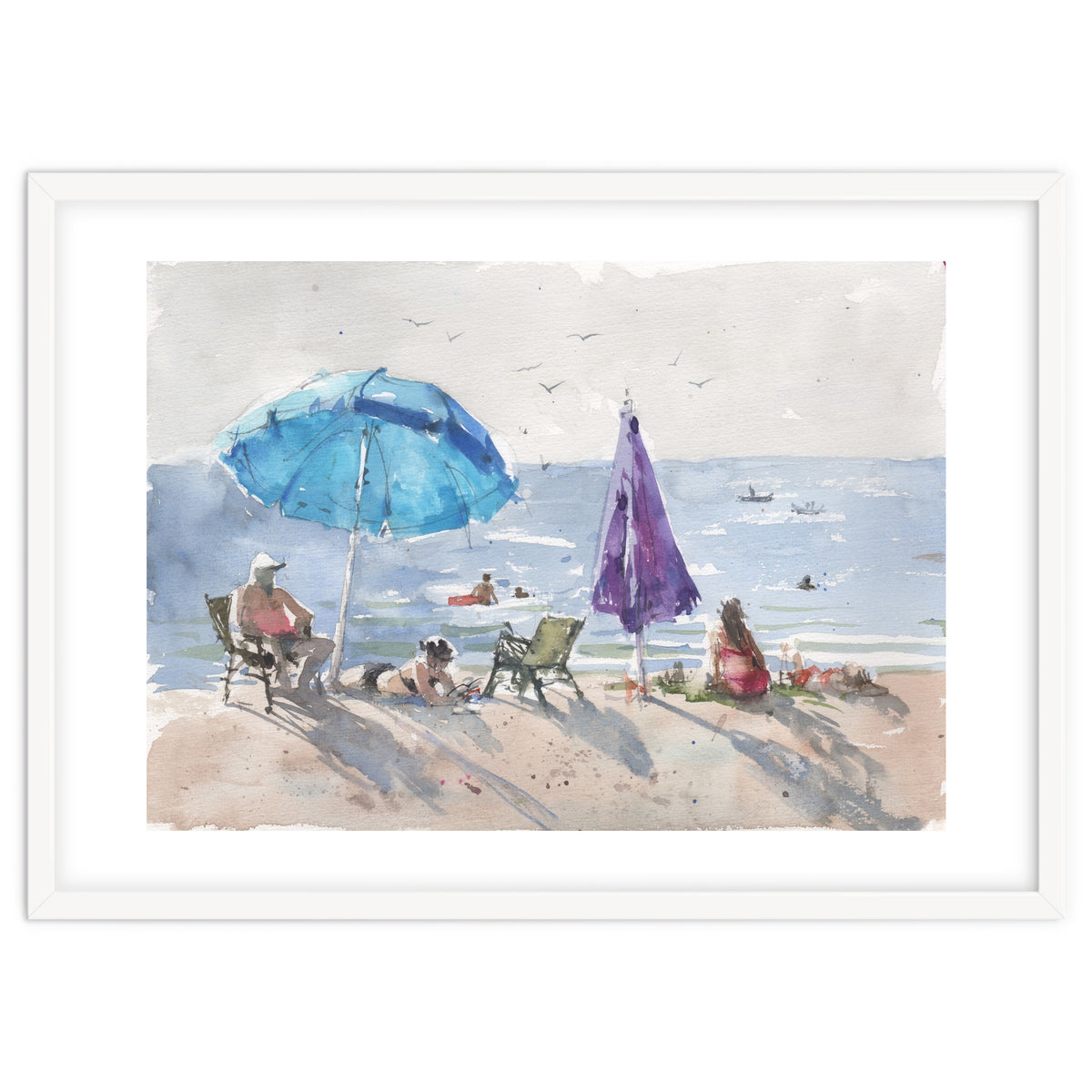 Under an umbrella in the sun. Watercolor
