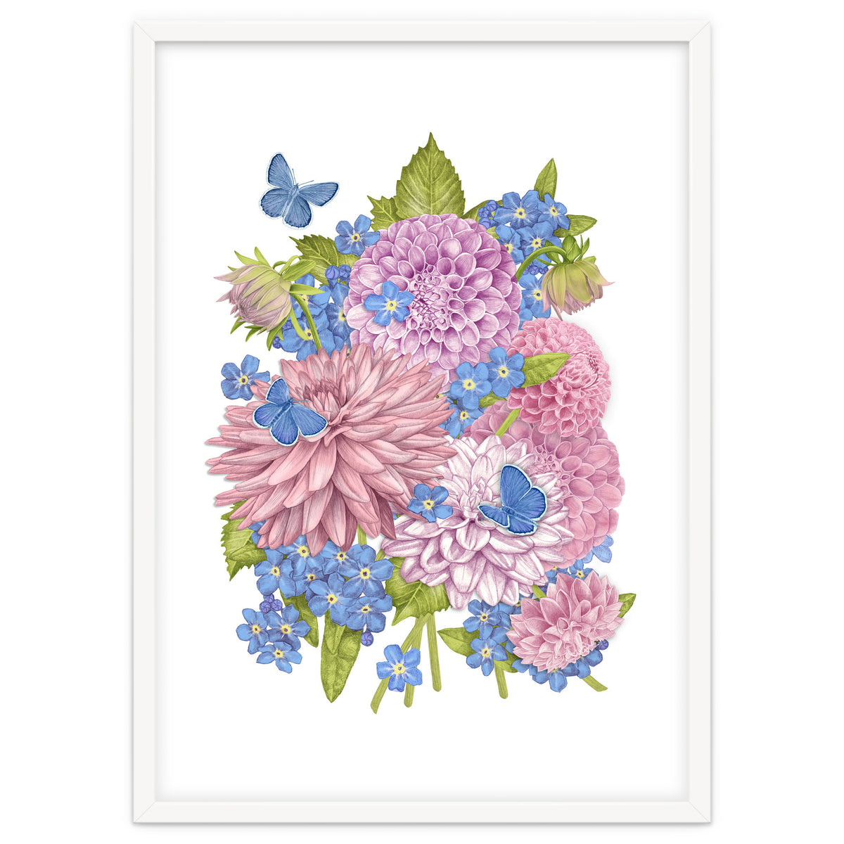 Pink Flowers and Butterflies