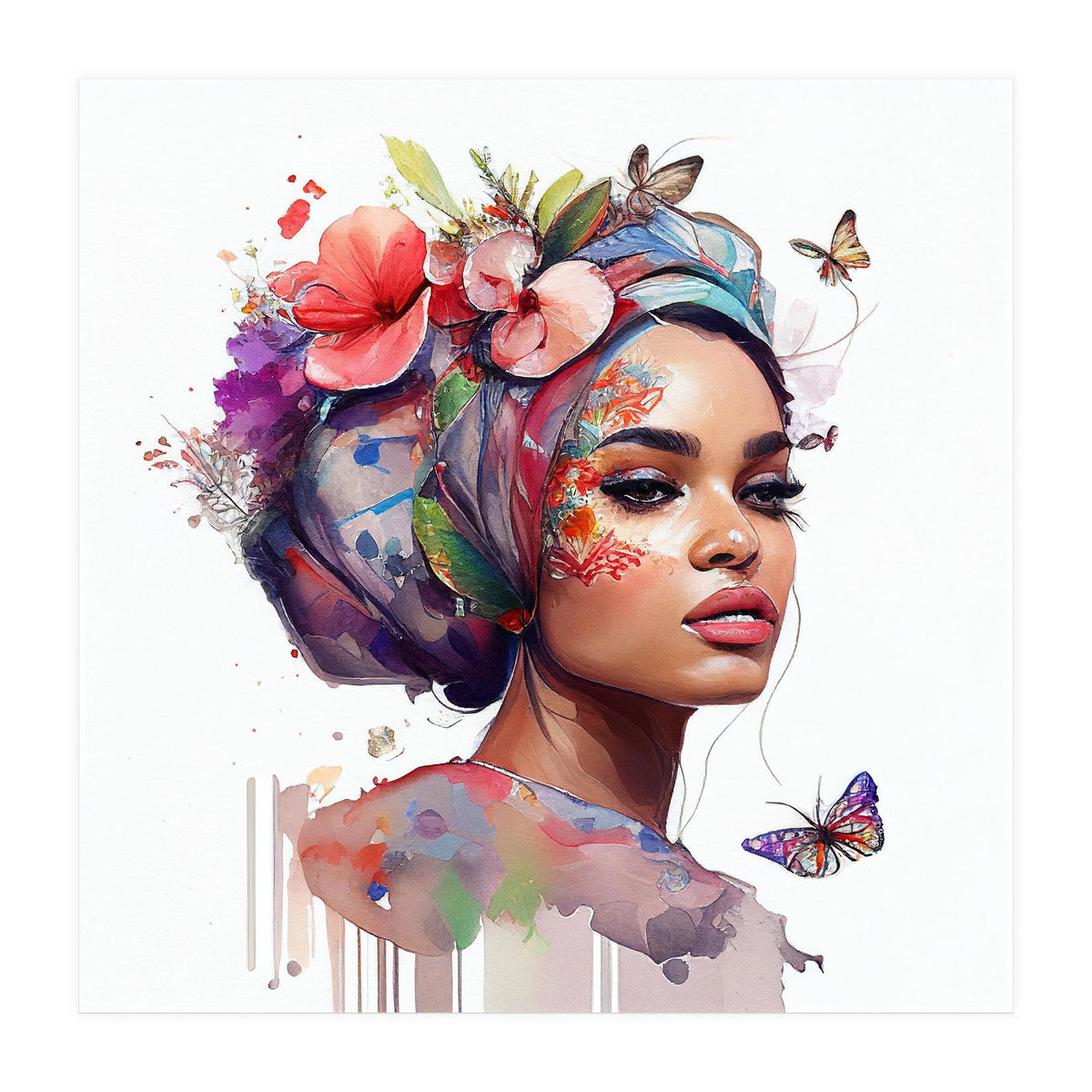 Watercolor Floral Arabian Woman #7 (Print Only)