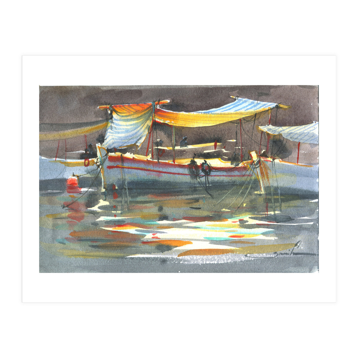 Yacht painting art watercolor (Print Only)