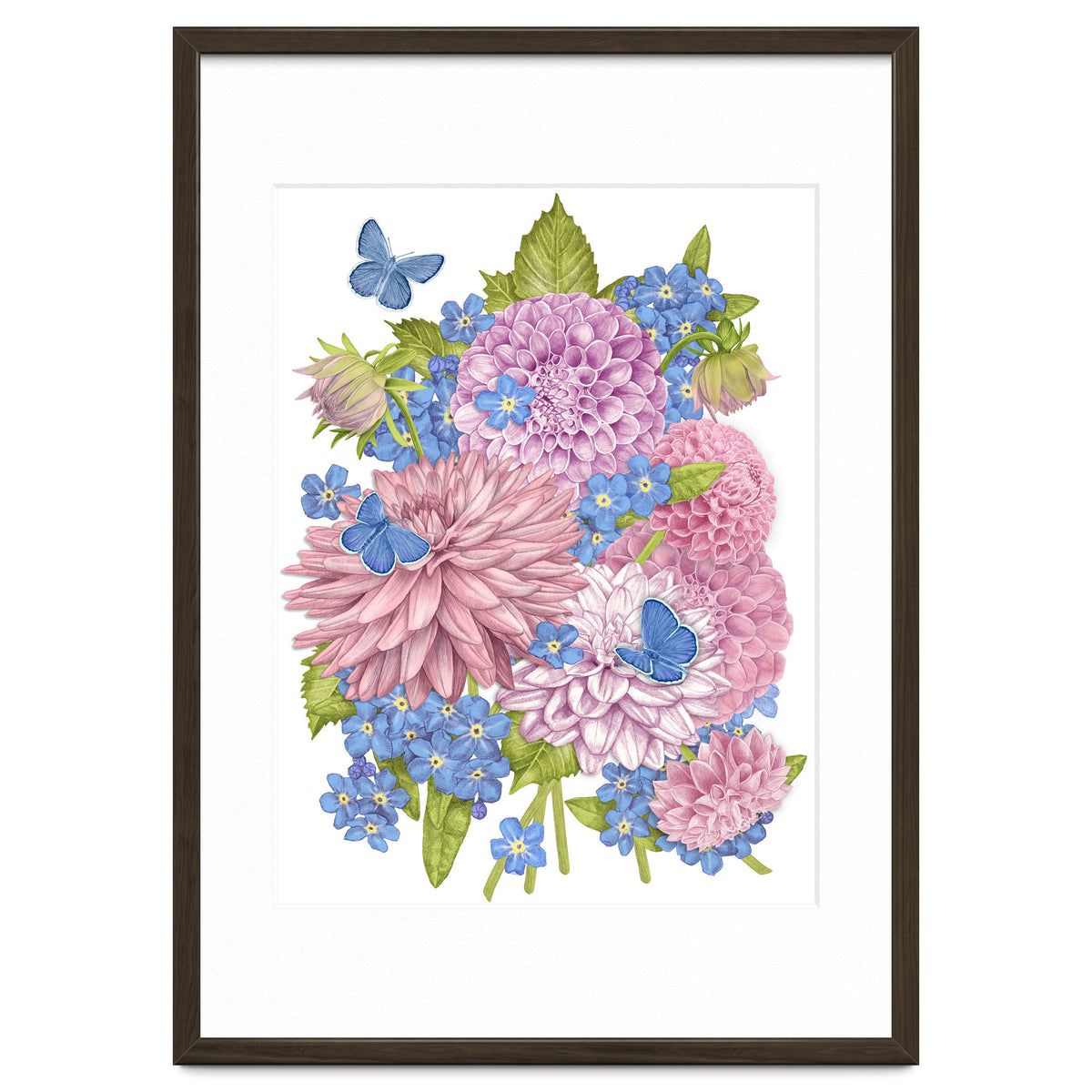 Pink Flowers and Butterflies