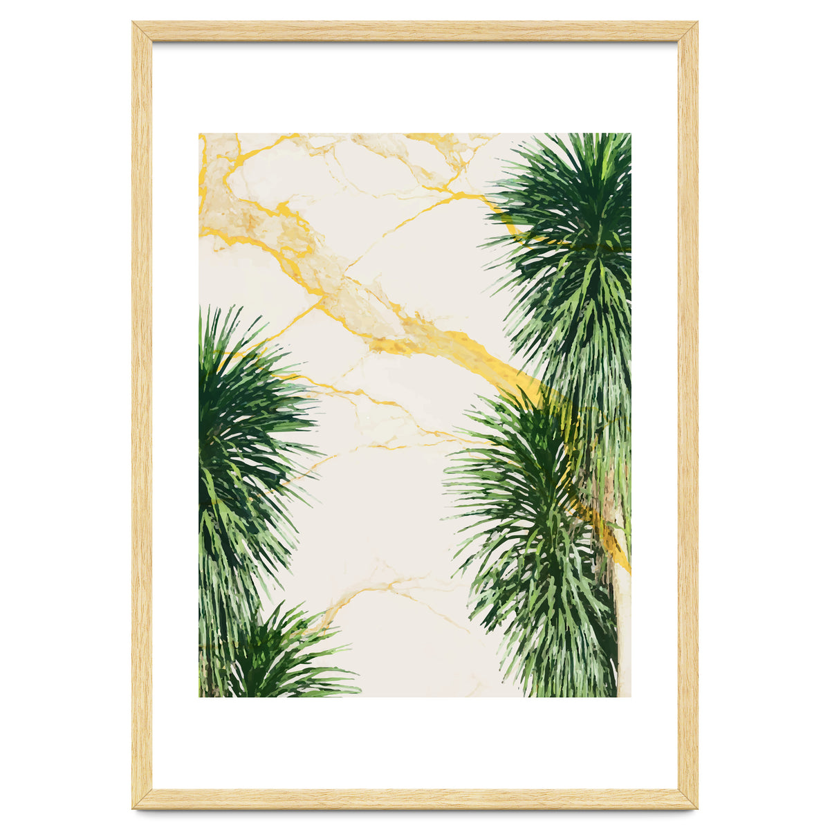Gold marble texture with palm tree