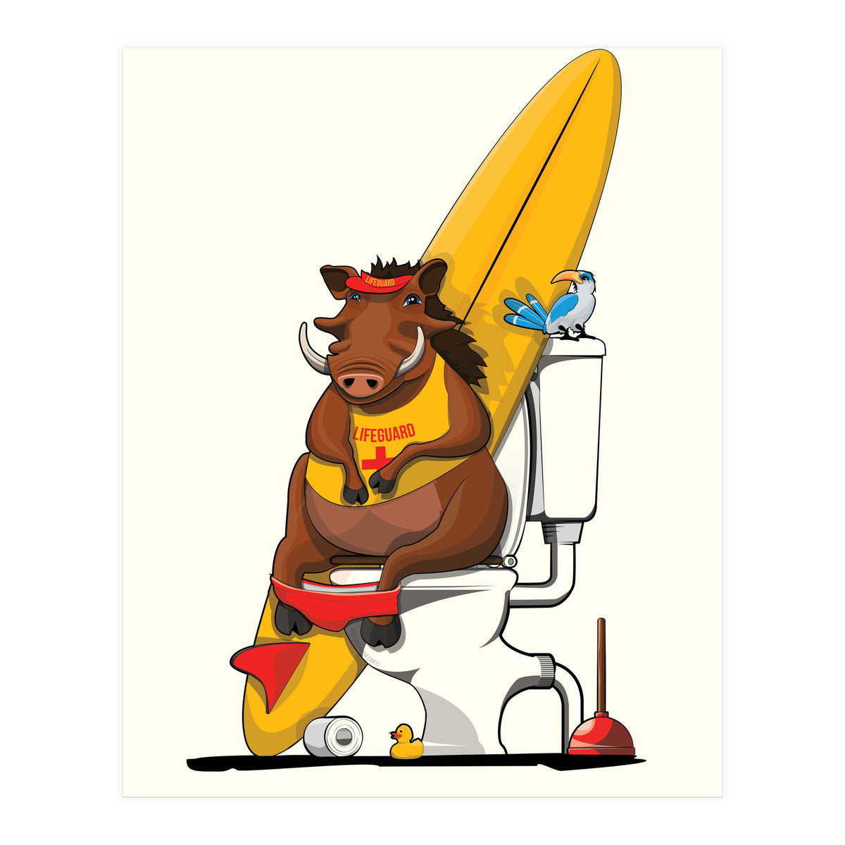 Warthog on the Toilet, Funny Bathroom Humour (Print Only)