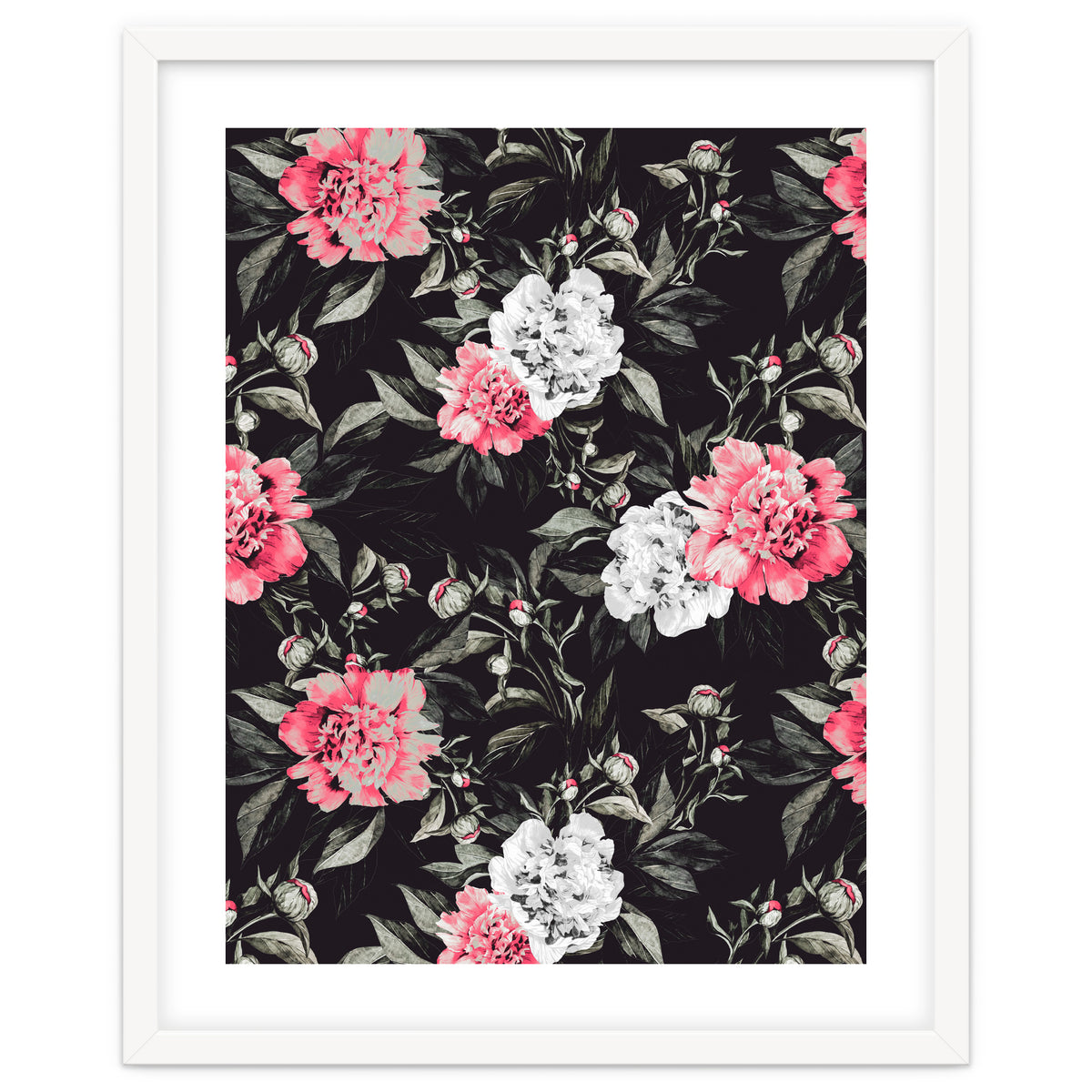 Floral pink - black & white dark