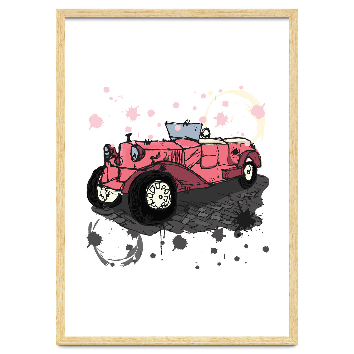 Vintage pink car sketch