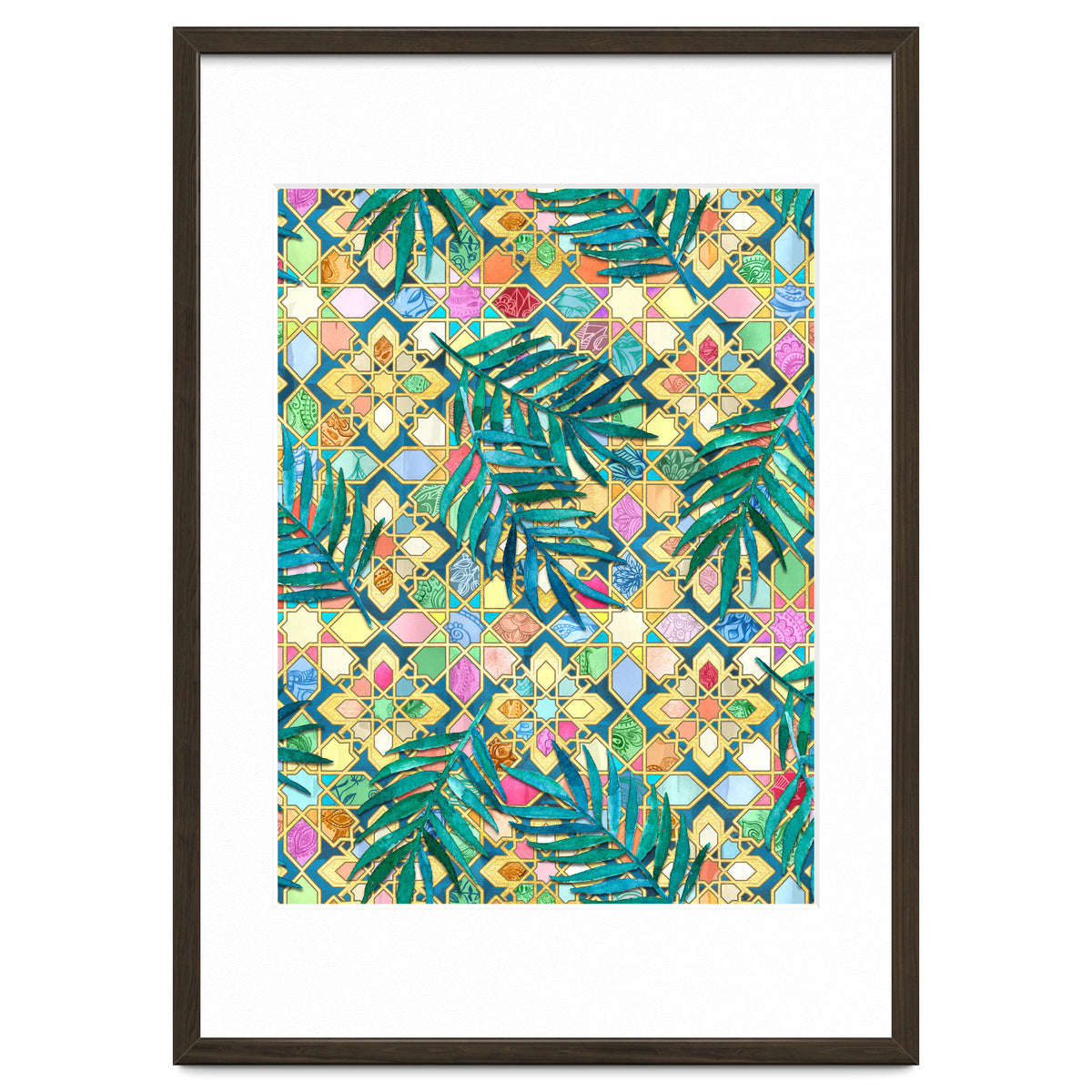 Gilded Moroccan Mosaic Tiles with Palm Leaves