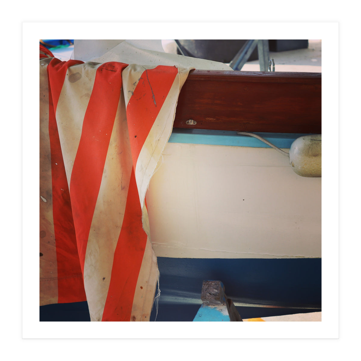 Fishing boat and striped sail (Print Only)