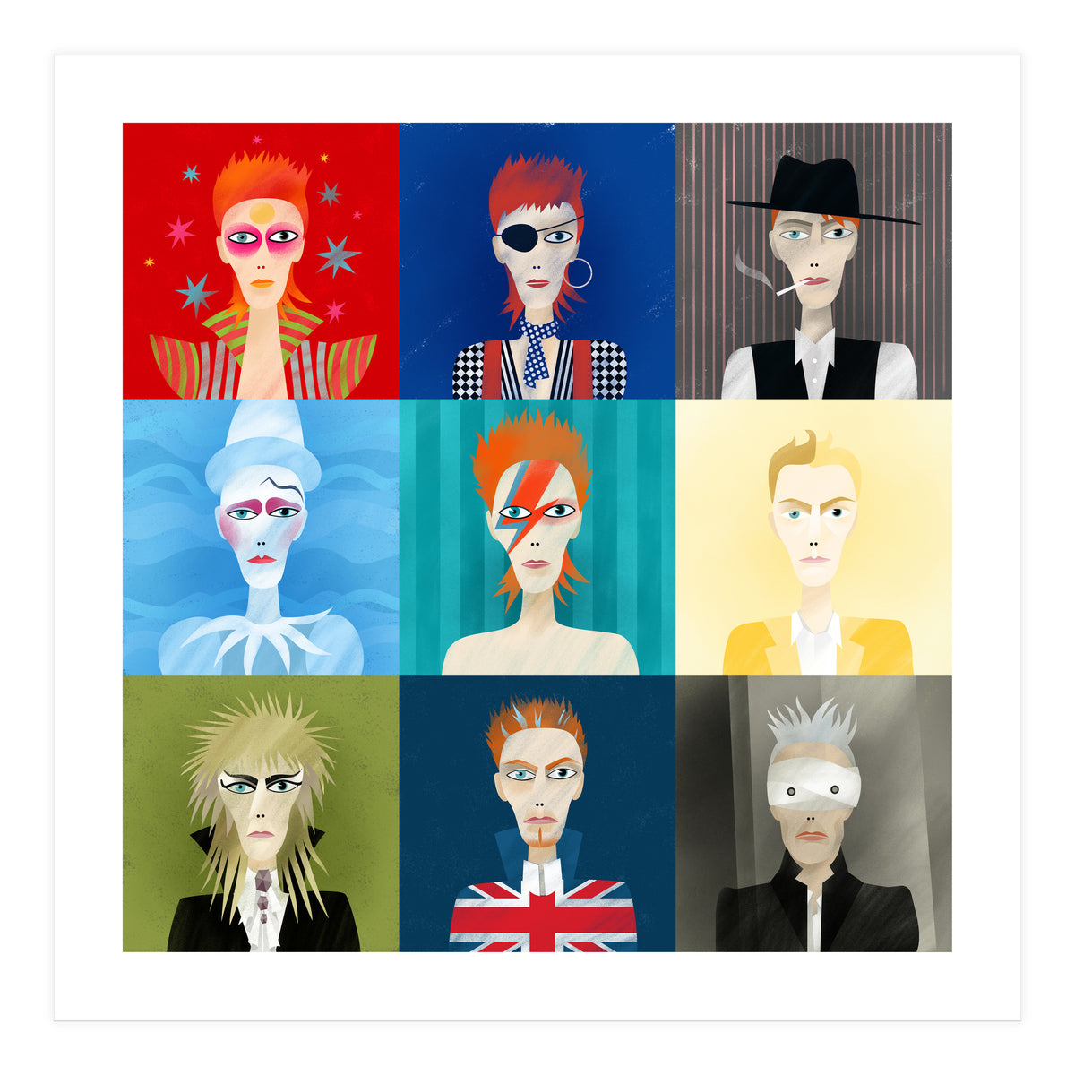 9 Portraits Of David Bowie (Print Only)