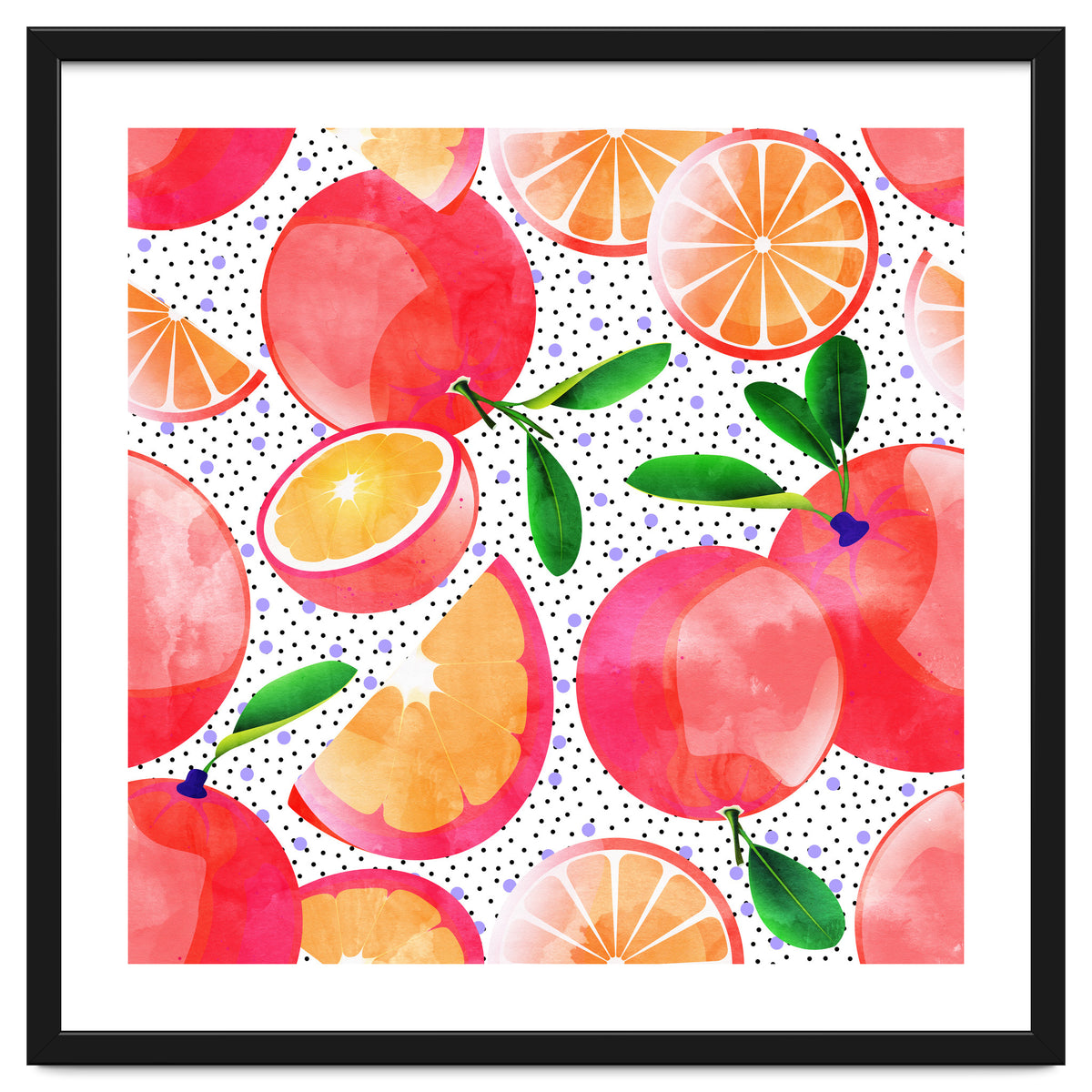 Citrus Tropical | Juicy Fruits Polka Dots | Food Orange Grapefruit Pink Watercolor Botanica