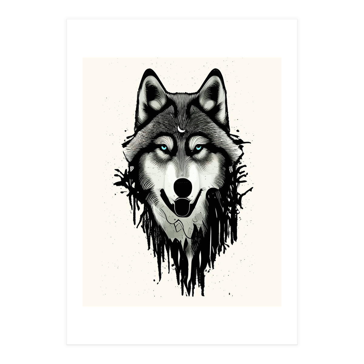 Wicked Soul, Werewolf Wolf Wild Animals Sketch, Wildlife Drawing Line Art, Wild Eclectic Dark Moon (Print Only)