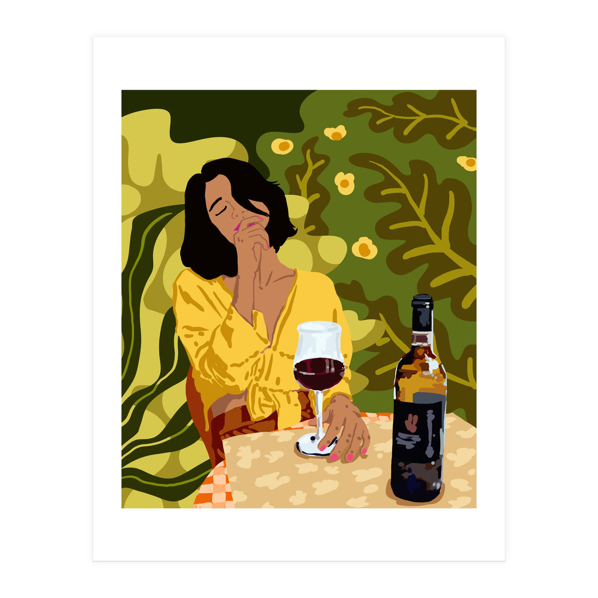 Wine is the answer.What was the question? Drinks Vacation Travel Modern Bohemian Black Woman Fashion  (Print Only)