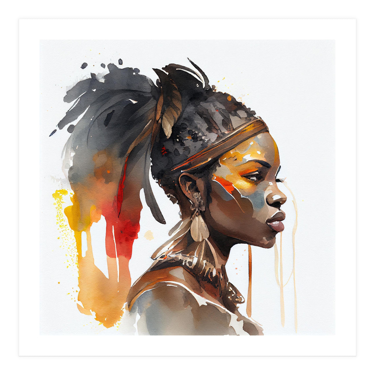 Watercolor African Warrior Woman #7 (Print Only)