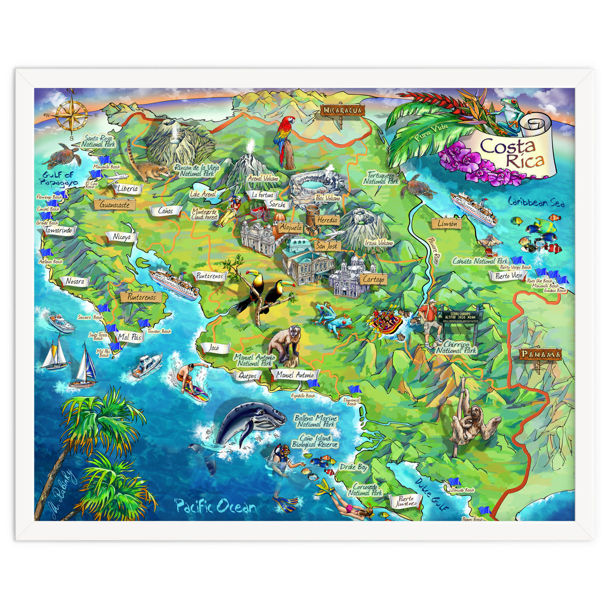 Costa Rica Map Illustration