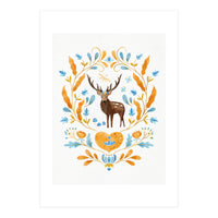 Floral Stag | Blue And Orange (Print Only)