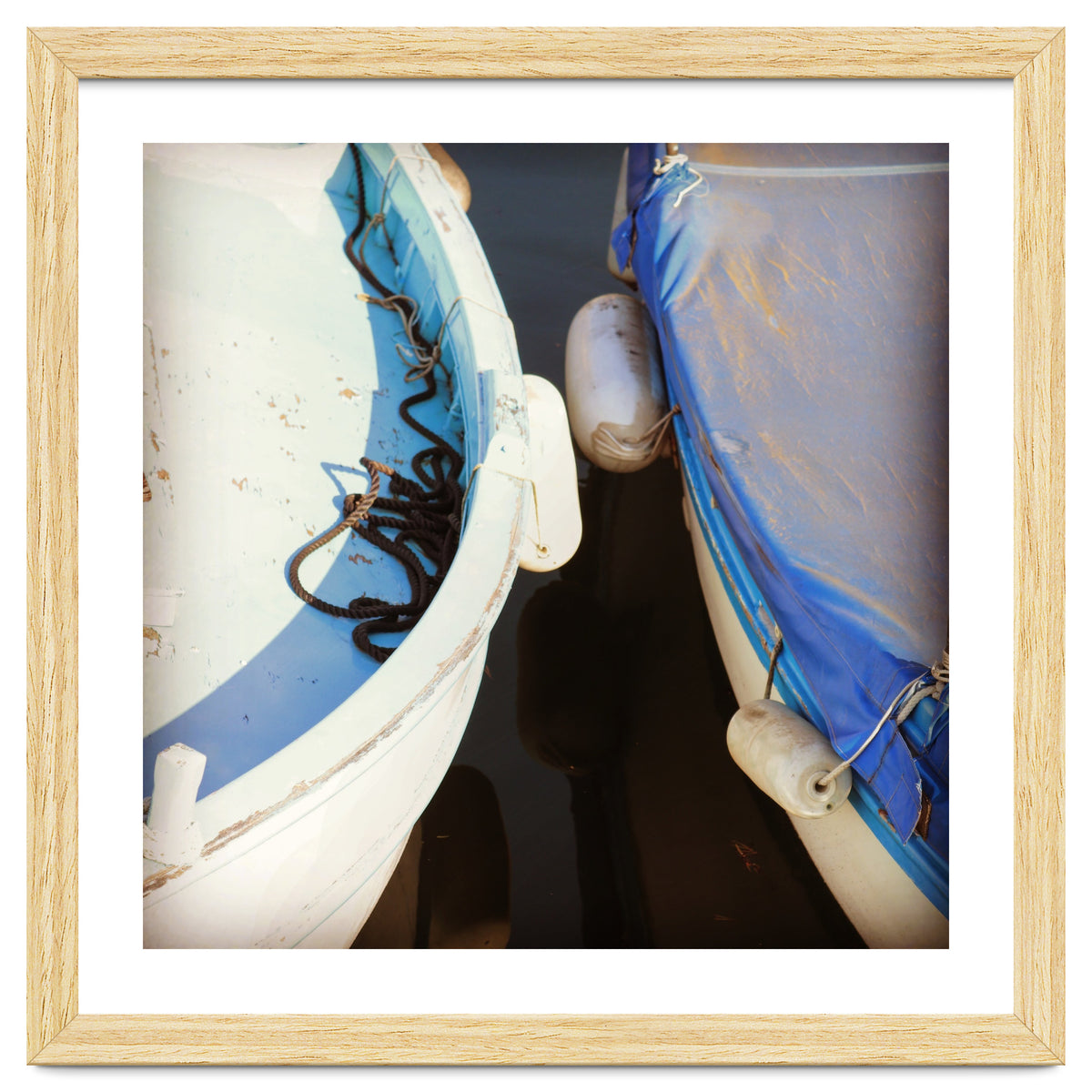 Blue and white wooden fishing boats