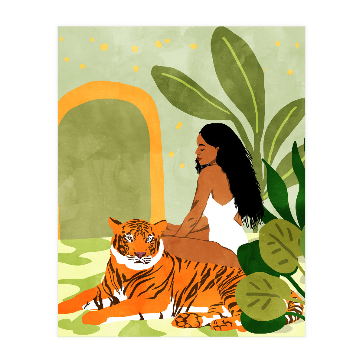 Just You & Me | Tiger Urban Jungle Friendship | Wild Cat Bohemian Black Woman with Pet (Print Only)