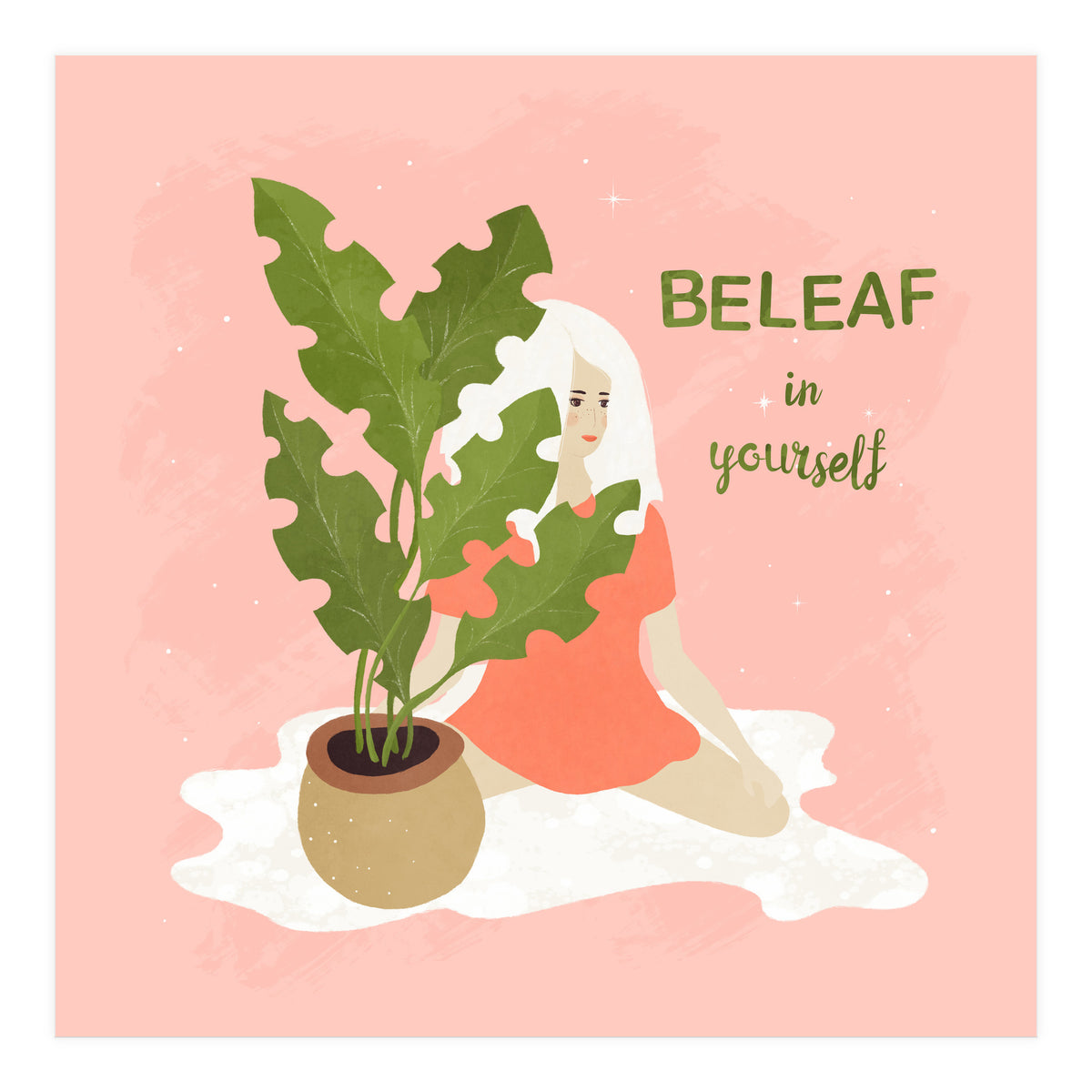 House Plant With A White Hair Girl (Print Only)