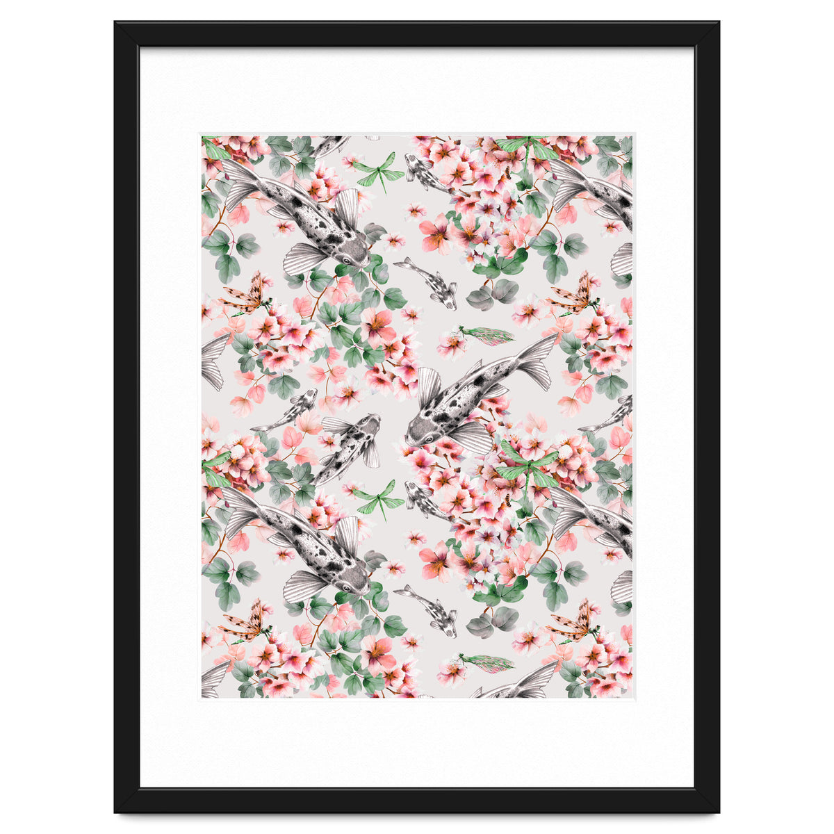 Asian fish among flowers