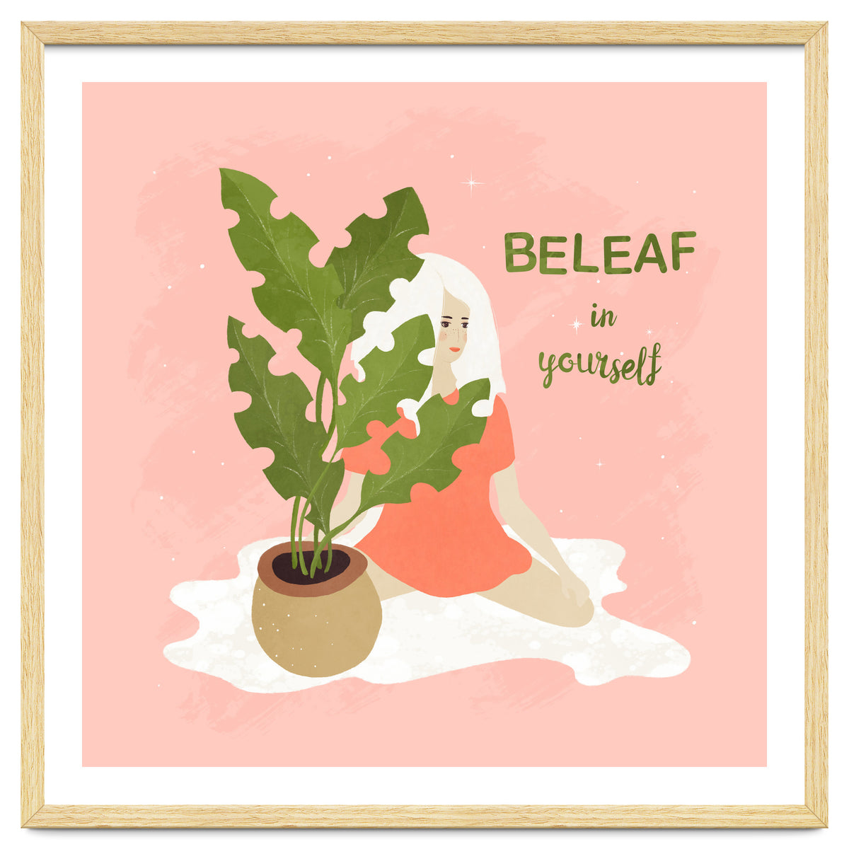 House Plant With A White Hair Girl