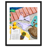 Summer on my mind, Tropical Travel Swimming Pool Fashion Illustration, Eclectic Beachy Summer Bikini