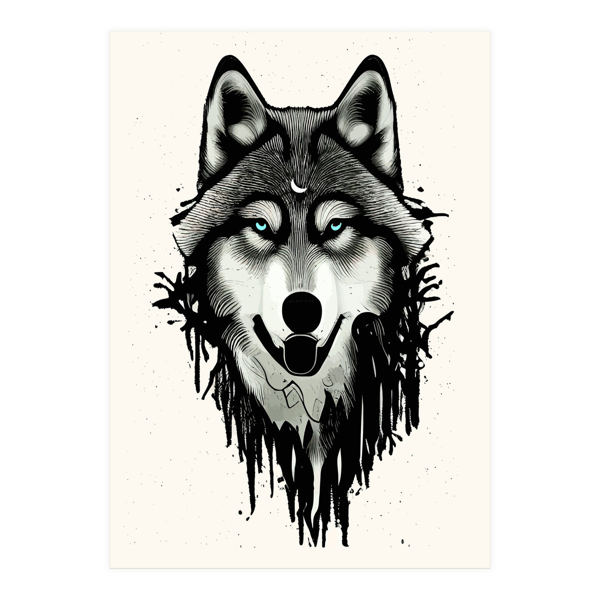 Wicked Soul, Werewolf Wolf Wild Animals Sketch, Wildlife Drawing Line Art, Wild Eclectic Dark Moon (Print Only)